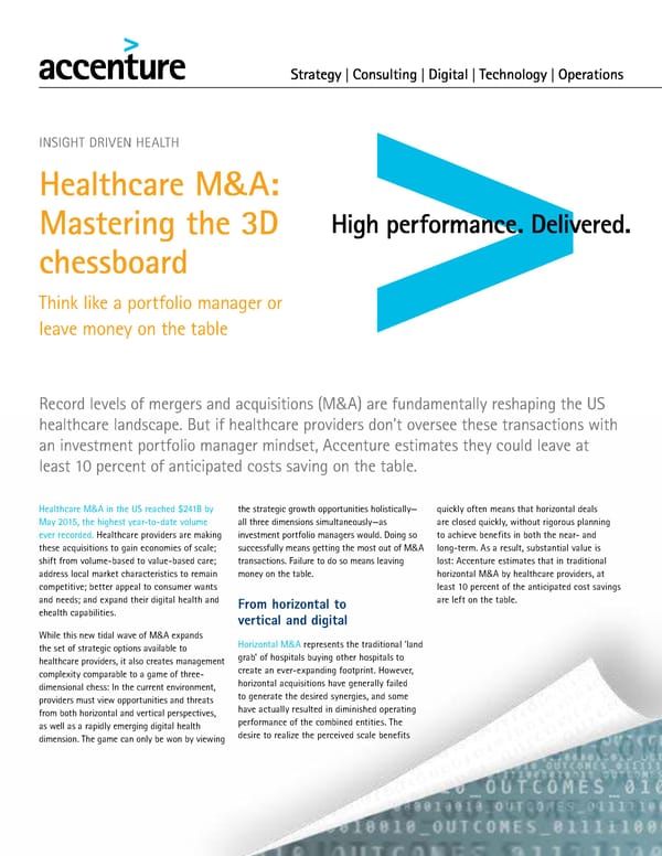 Healthcare M&A:  Mastering the 3D chessboard - Page 1