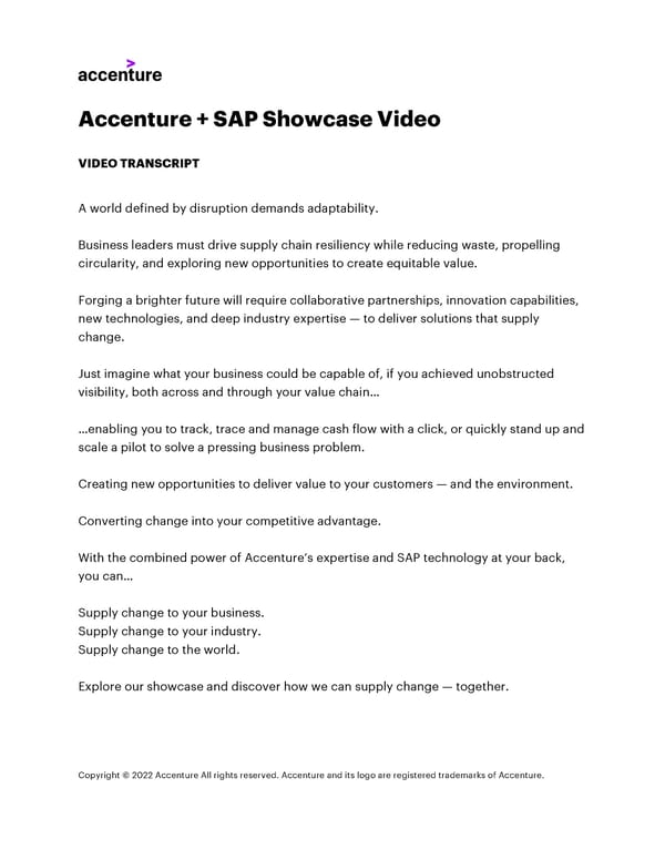 Video Transcript: Accenture SAP Showcase on Sustainable Change - Page 1